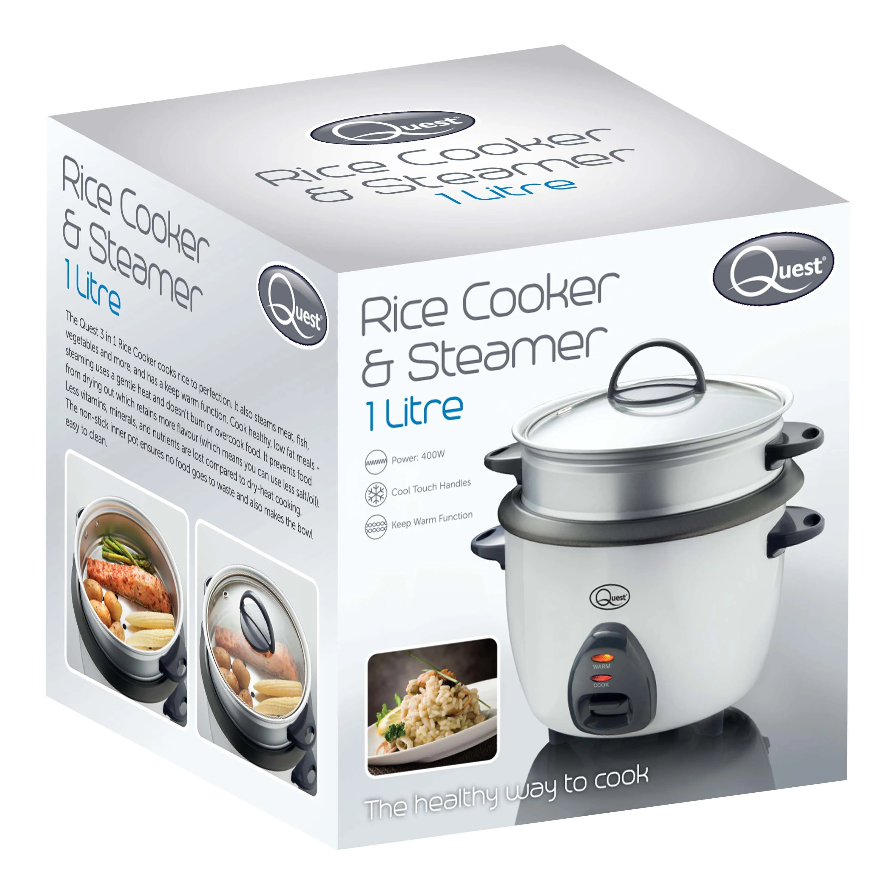 Quest Rice Cooker & Steamer with Warm setting - 1L - Silver