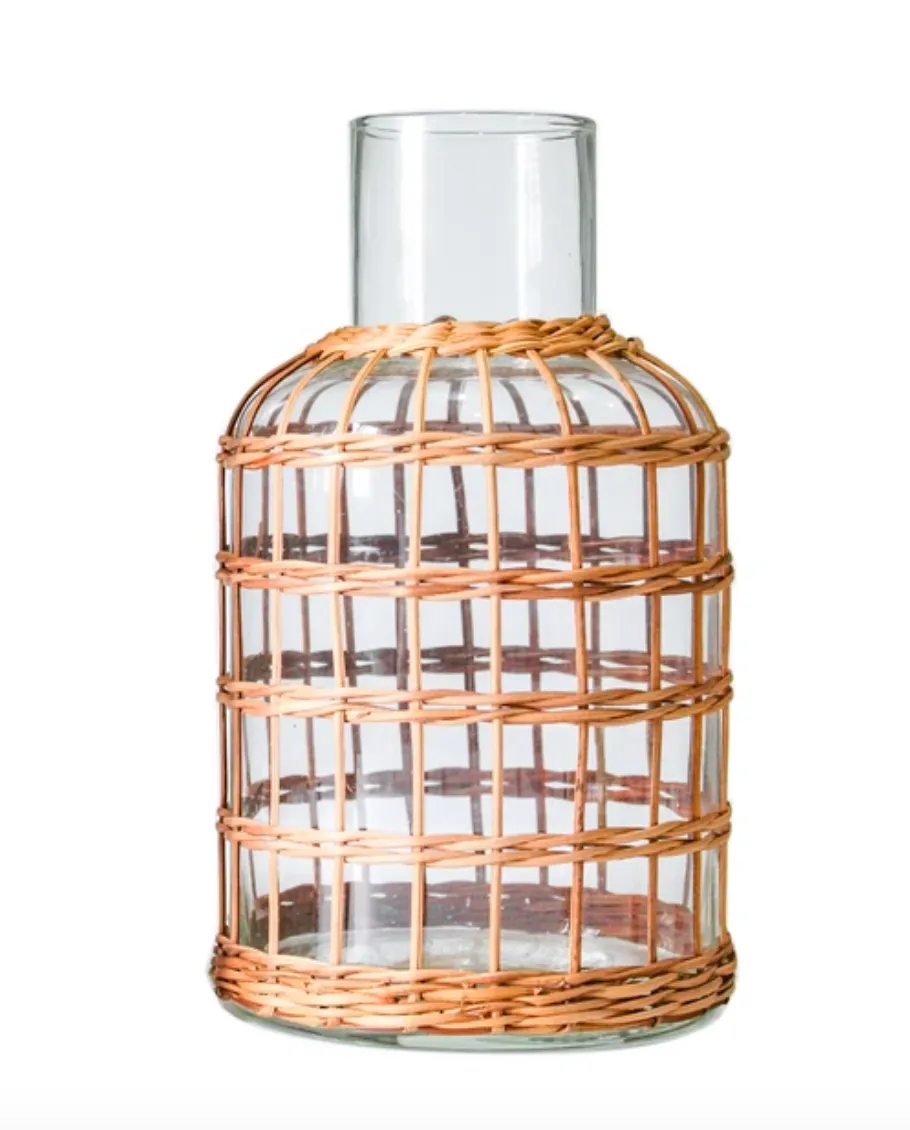 Rattan Cage Carafe or Vase, Two Sizes