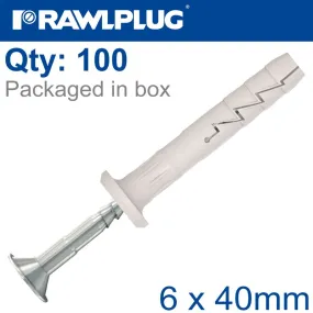 RAWLPLUG NYL NAIL-IN FIXING 6X40MM MUSH HEAD X100-BOX RAW R-FX-N-06K040