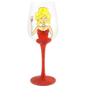 Red Glitter Lady Wine Glass