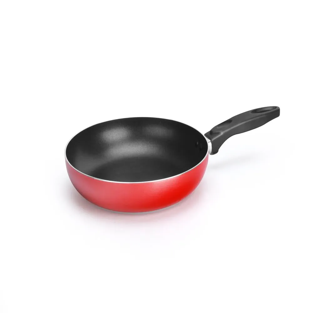 Red Medium Fry Pan, 10-Inch Kitchen Cookware, Black Coating Inside, Heat Resistant Lacquer Outside (Red)