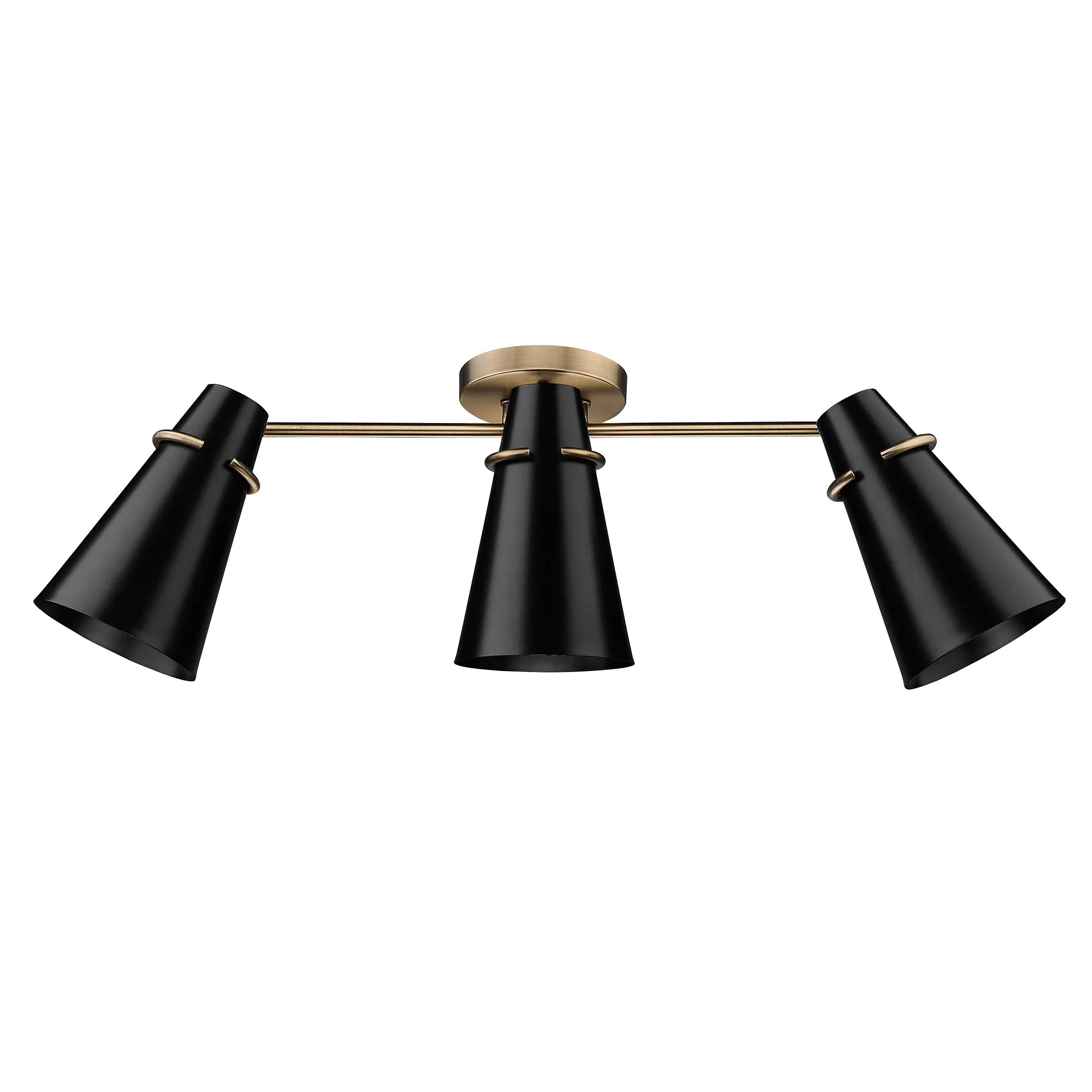 Reeva 3 Light Semi-Flush in Modern Brass with Matte Black Shade