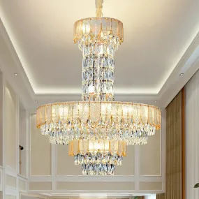 Restaurant/ Hotel Chandelier Foyer Duplex High Ceiling Light Fixture For Staircase/ Living Room In Gray/ Amber/ Blue Trimmed