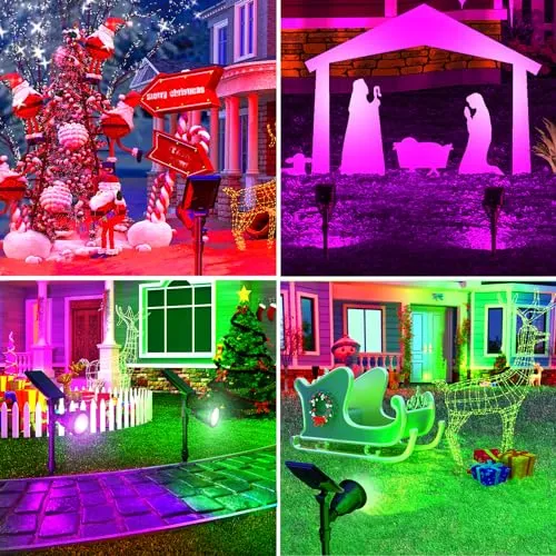 ROSHWEY Solar Outdoor Lights Waterproof, 9 Lighting Modes Halloween Christmas Solar Garden Lights Colored Landscape Spotlights Spot Lights Outdoor Lighting for Backyard House Yard Pool Patio- 4 Pack