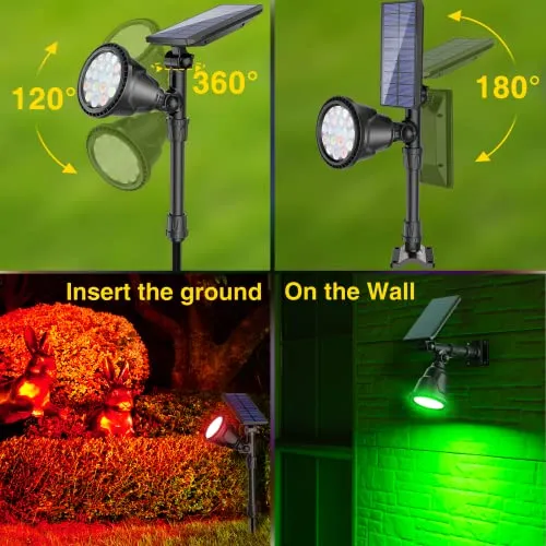 ROSHWEY Solar Outdoor Lights Waterproof, 9 Lighting Modes Halloween Christmas Solar Garden Lights Colored Landscape Spotlights Spot Lights Outdoor Lighting for Backyard House Yard Pool Patio- 4 Pack