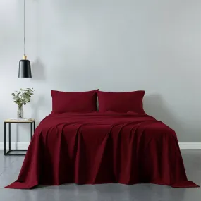 Royal Comfort Vintage Washed 100% Cotton Sheet Set Fitted Flat Sheet Pillowcases King Mulled Wine