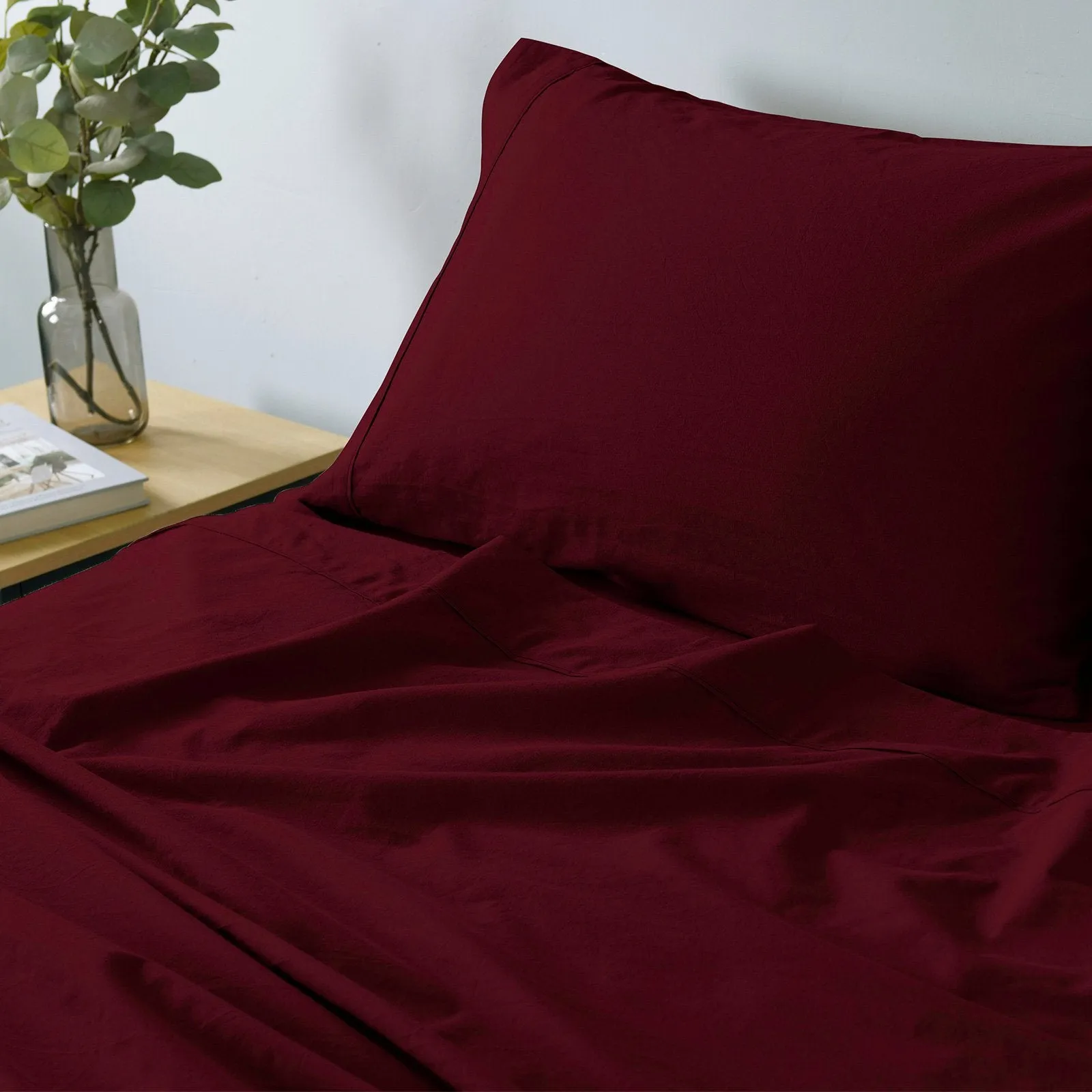 Royal Comfort Vintage Washed 100% Cotton Sheet Set Fitted Flat Sheet Pillowcases King Mulled Wine