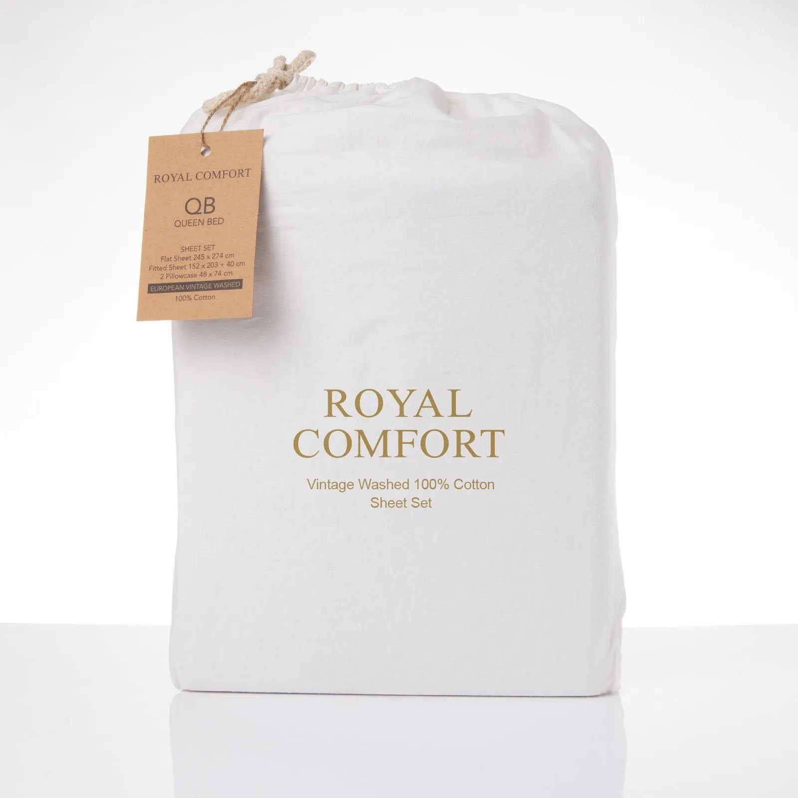 Royal Comfort Vintage Washed 100% Cotton Sheet Set Fitted Flat Sheet Pillowcases King White