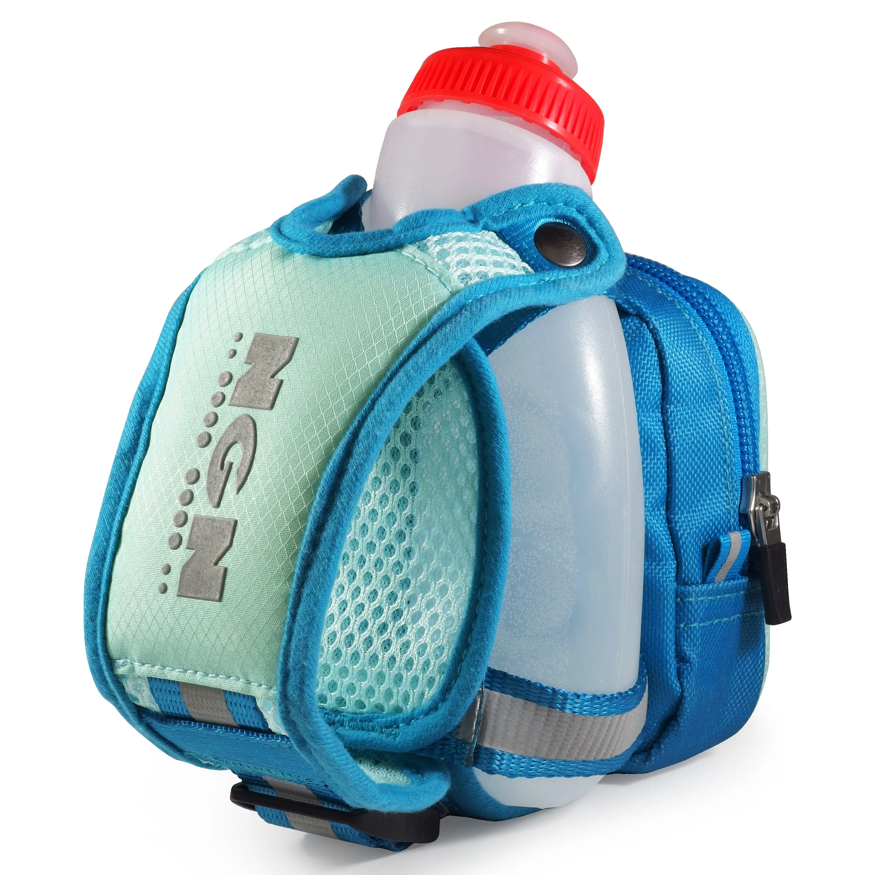 Running Water Bottle Handheld | Hydration Bottle & Pack with Zippered Pocket - 10 oz (Parrotfish Blue)