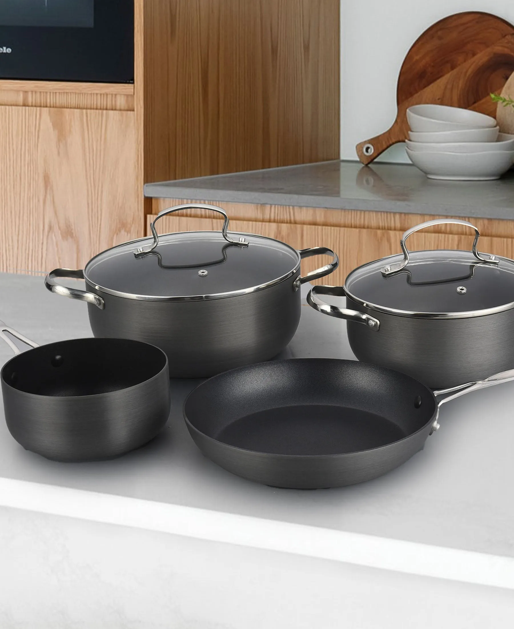 Russell Hobbs Anodised Stainless Steel 6 Piece Cookware Set - Black