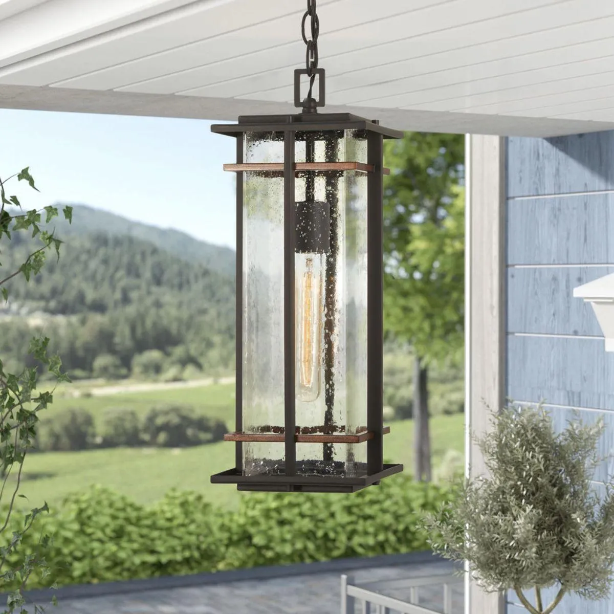 San Marcos 7 in. Outdoor Hanging Lantern Black & Antique Copper finish