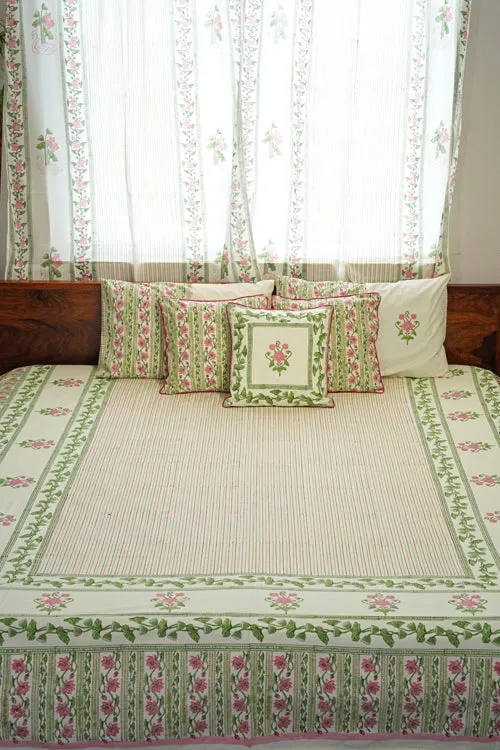 Serene Garden Hand Block Printed Cotton Percale Bedsheet