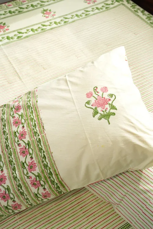 Serene Garden Hand Block Printed Cotton Percale Bedsheet