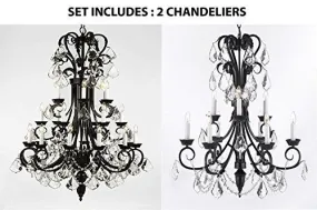 Set Of 2 - 1-Wrought Iron Chandelier 50" Inches Tall With Crystal And Crystal Chandelier 30" Inches Tall With Crystal Trimmed With Spectra (Tm) Crystal - Reliable Crystal Quality By Swarovski - 1Ea-B12/724/24Sw 1Ea-B12/724/6 3Sw