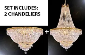 Set Of 2 - Chandelier Lighting With Swarovski Crystal H30" X W24"   Swarovski Crystal Trimmed Chandelier French Empire Crystal Semi Flush Basket Chandelier H18" X W24" - 1Eaa93-870/9Sw 1Eaa93-Flush/Cg/870/9Sw