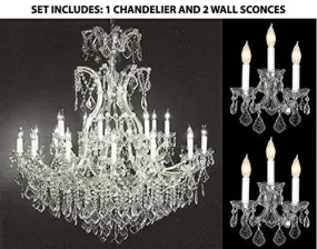 Set Of 3 - 1 Maria Theresa Crystal Chandeliers Lighting H 52" W 46" And 2 Wall Sconce Crystal Lighting H14" x W11.5" Trimmed With Spectra (Tm) Crystal - Reliable Crystal Quality By Swarovski - 1Ea-Cs/52/2Mt/24 1   2Ea-Cs/2813/3-Sw