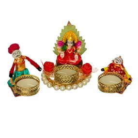 Set of Colourfull 3 pcs laxmi ji and rajasrhani papet Tealight Diya Candle Holder for Diwali Festival, Candle Stand for Diwali Decoration