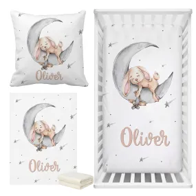 Sleeping Bunny Baby Name Cot Bedding Set | Baby Shower Gift Bedding Set