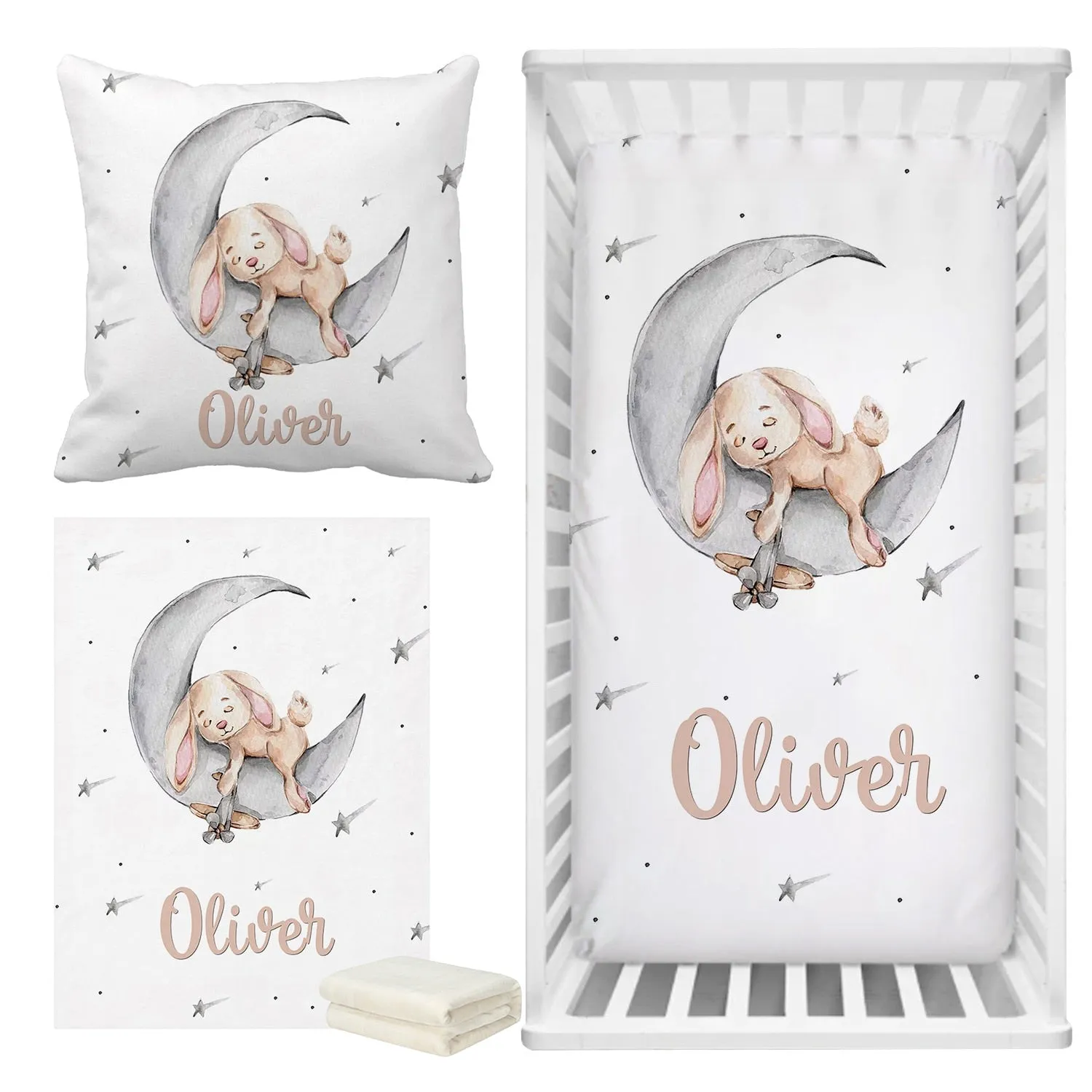 Sleeping Bunny Baby Name Cot Bedding Set | Baby Shower Gift Bedding Set