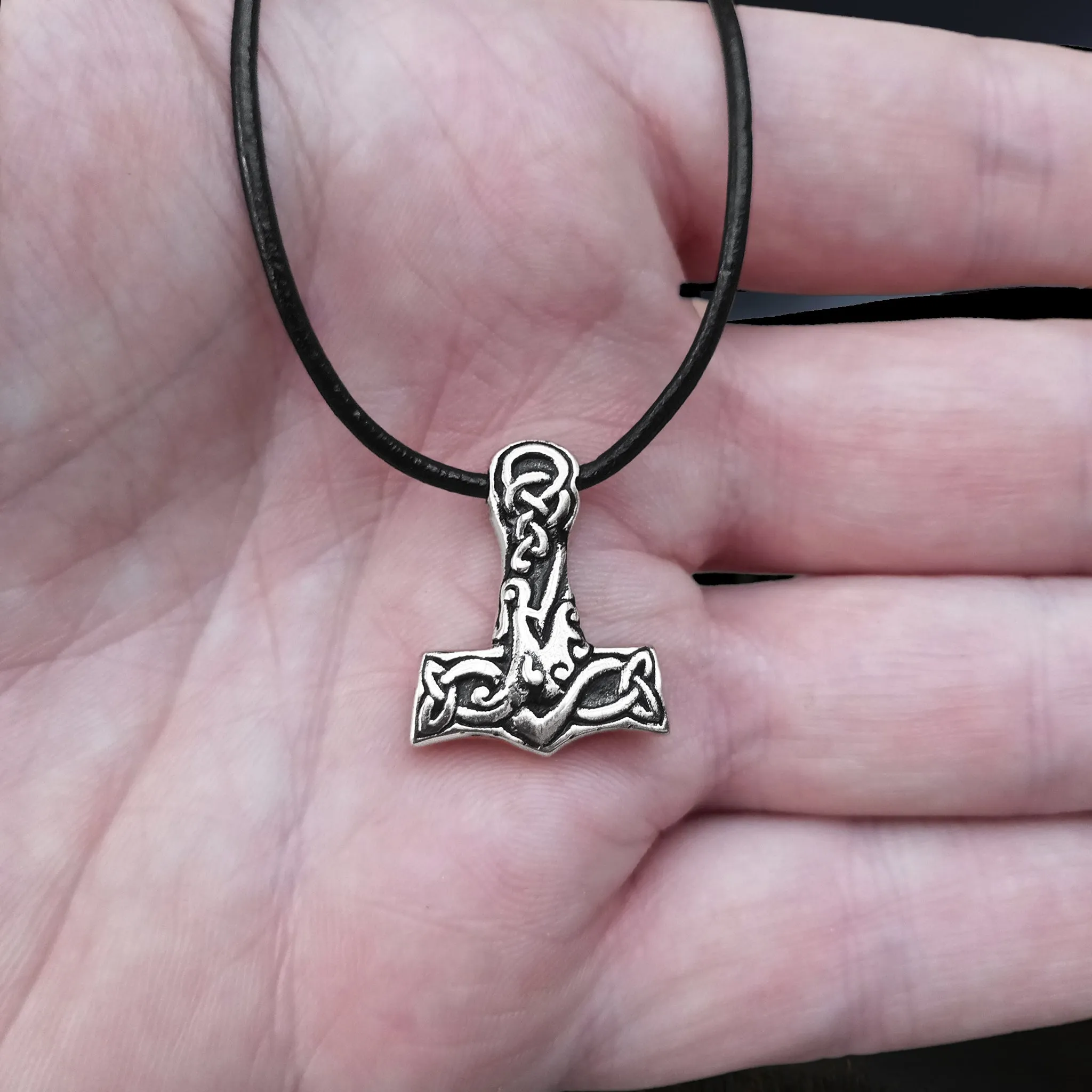 Small Silver Interlace Thors Hammer Pendant