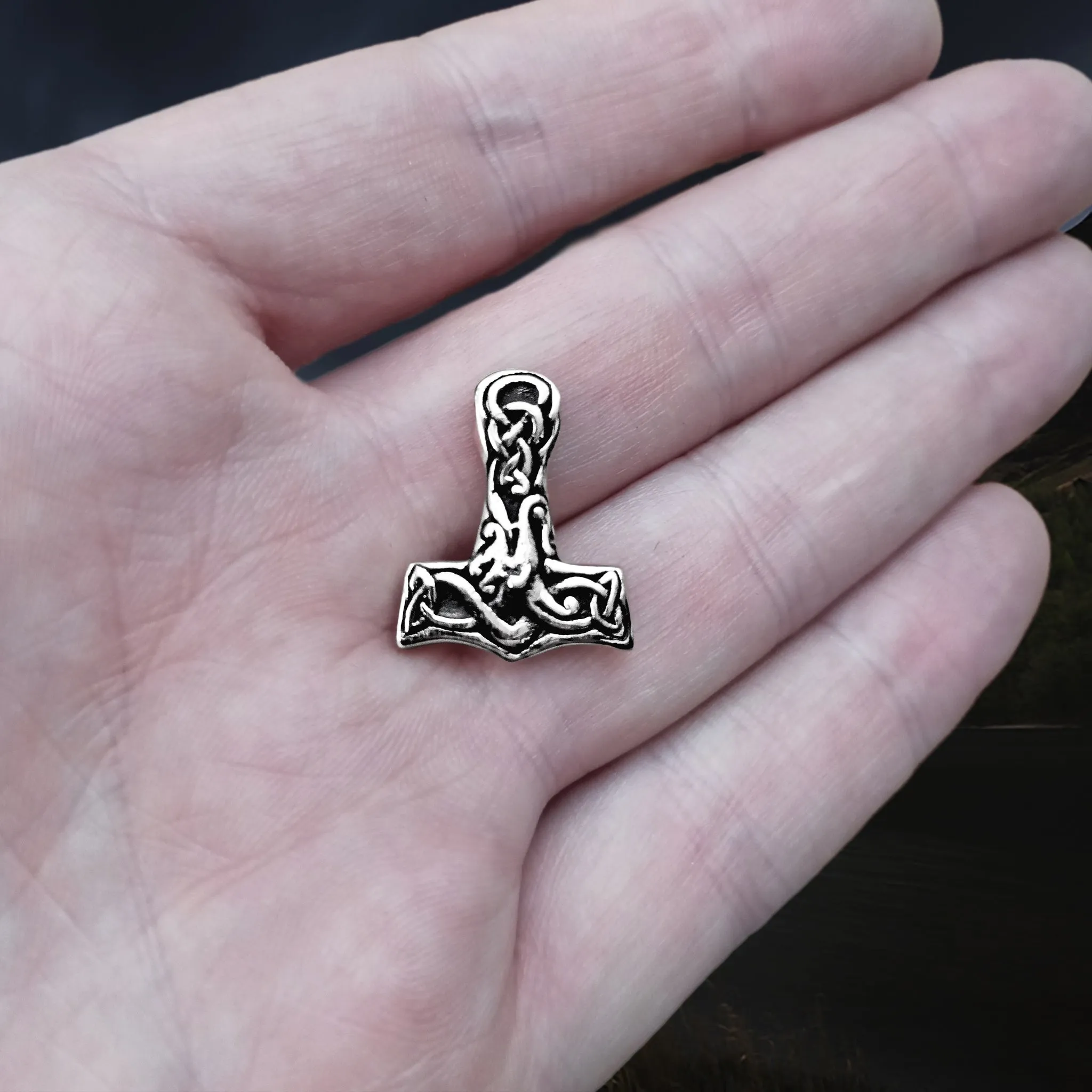 Small Silver Interlace Thors Hammer Pendant