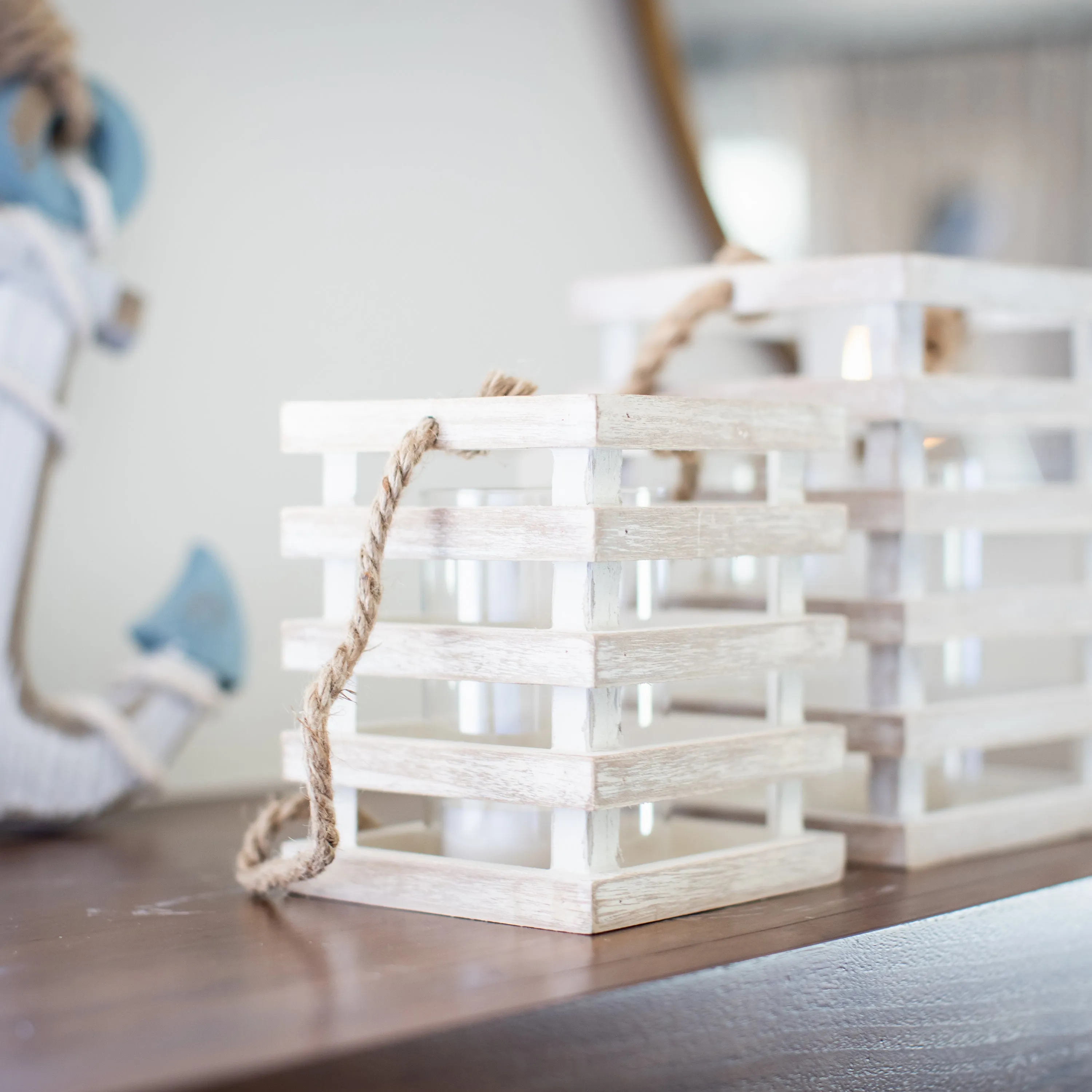 Small Weathered White Beach House Lantern