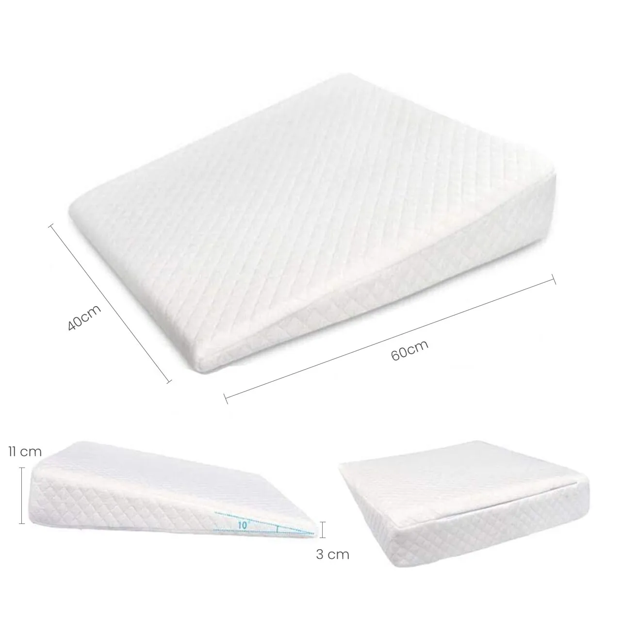 Smooth Wedge Memory Foam Pillow for babies  40x60cm (11x3) White