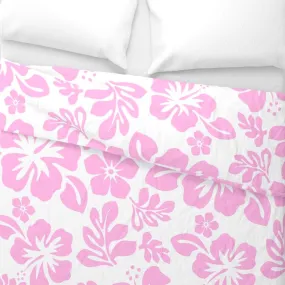 Soft Pink Hawaiian Hibiscus Flowers on White Duvet Cover -Medium Scale