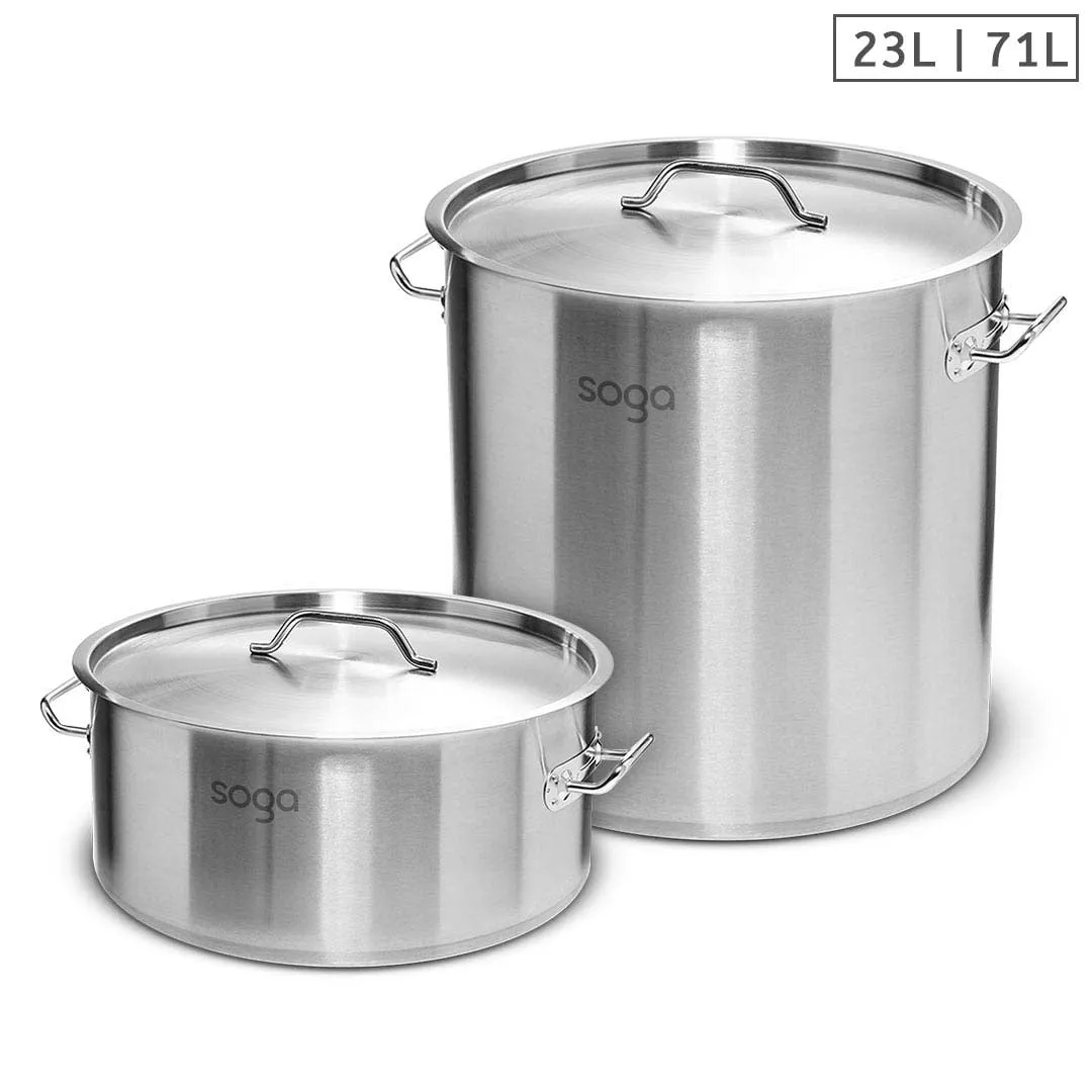 SOGA 23L Wide Stock Pot  and 71L Tall Top Grade Thick Stainless Steel Stockpot 18/10