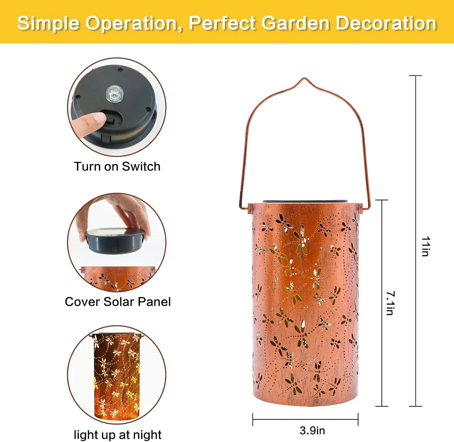 Solar Lanterns Outdoor Hanging Lantern Lights, Dragonfly Hollowed-Out Metal Decor Lantern, Waterproof LED Decorative Garden Light - Delicate Garden Decoration for Patio, Yard, Pathway, Landscape