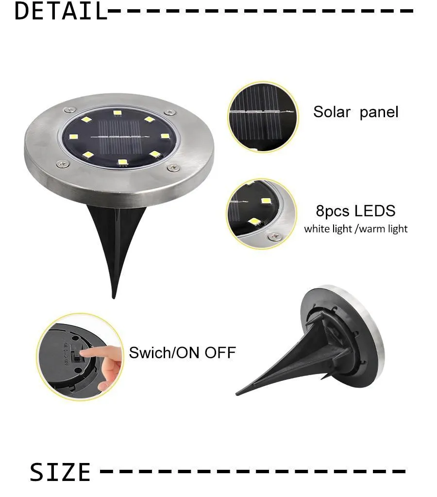 Solar Powered Ground Light Waterproof Garden Pathway Deck Lights With 8 LEDs Solar Lamp for Home Yard