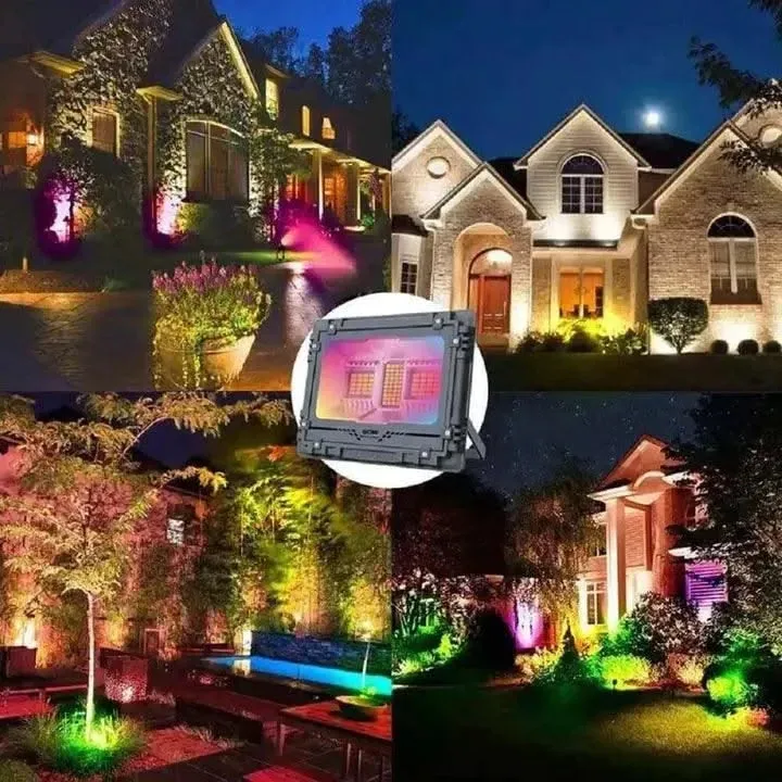 Solar Powered RGB Flood Light 60W Waterproof LED Garden Light for Wall, Patio with LED Bluetooth Music Rhythm