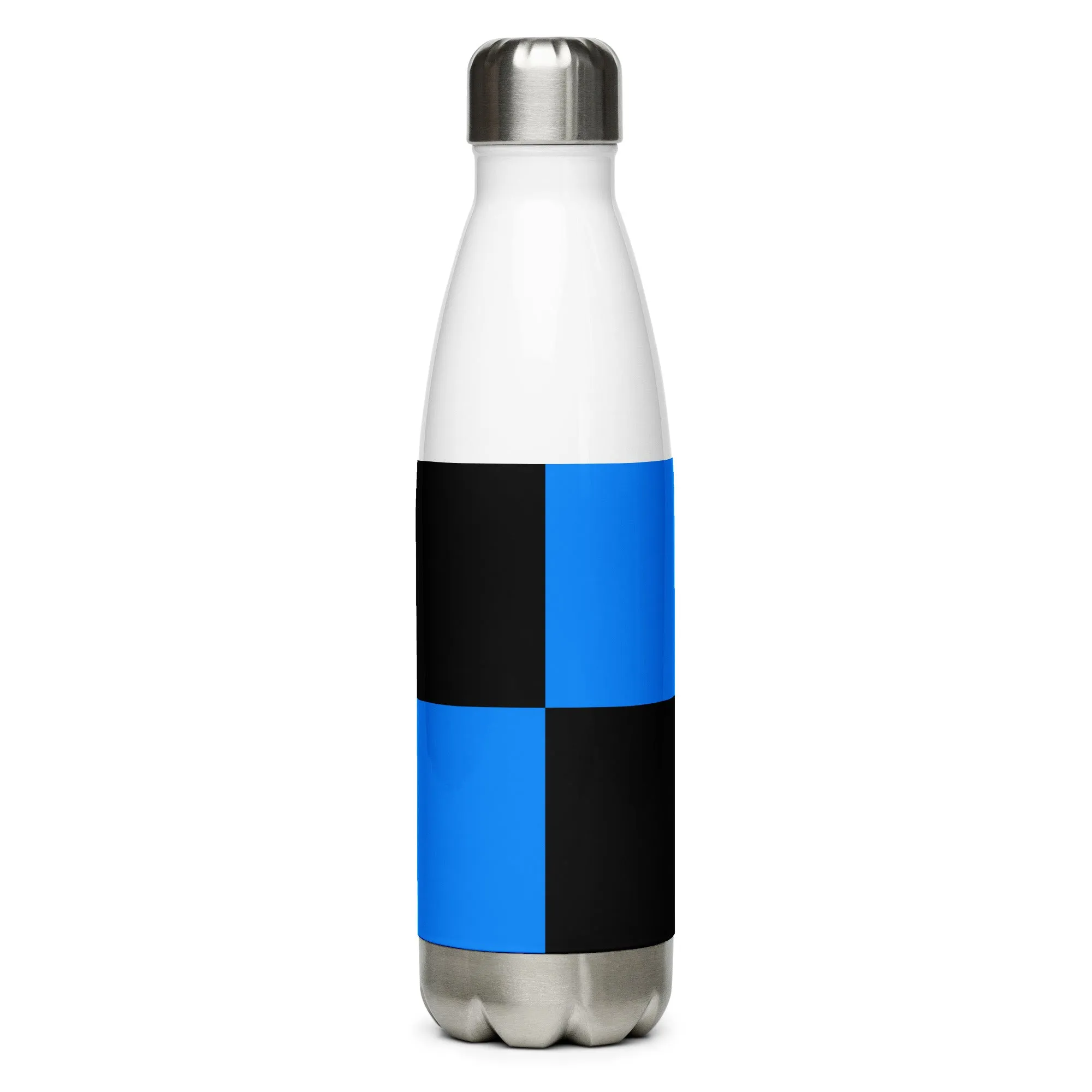 Stainless Steel Water Bottle Black and Blue Checker