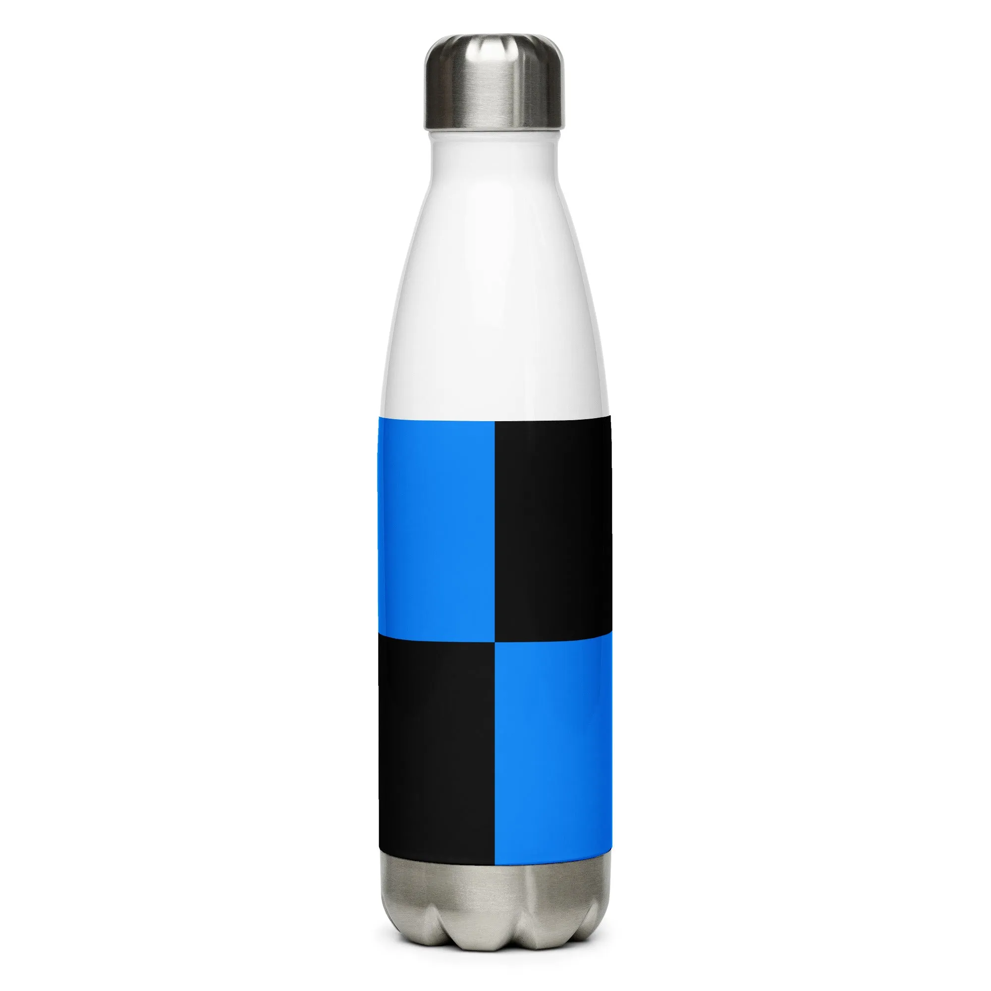 Stainless Steel Water Bottle Black and Blue Checker