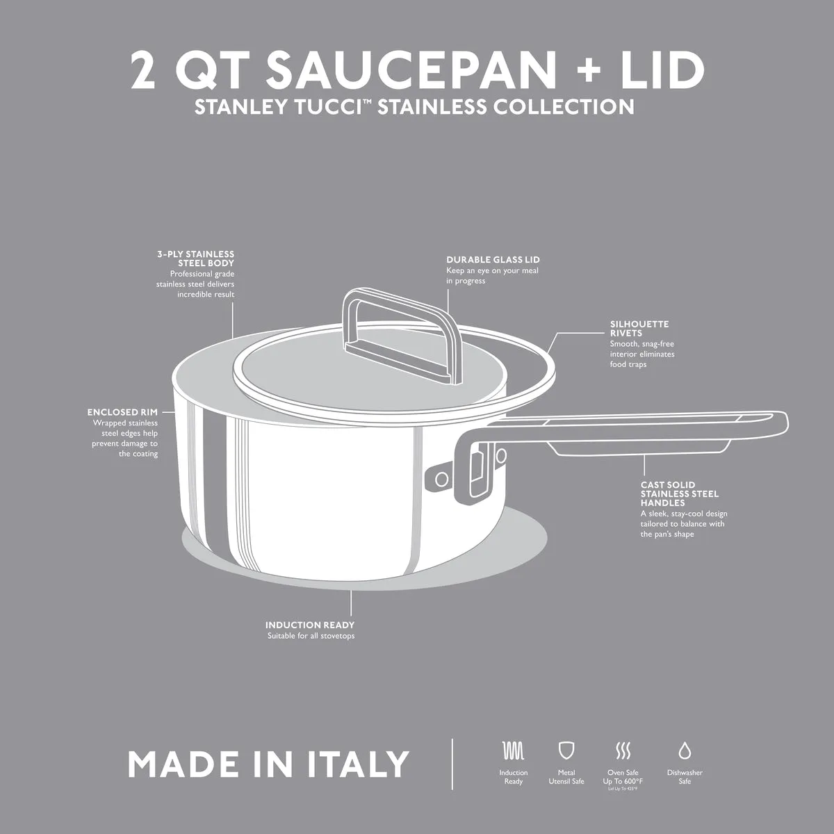 Stanley Tucci™ Stainless Steel 2-Quart Saucepan with Lid