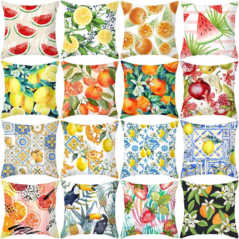 Summer Fruit Print Microfiber Throw Pillow Cover