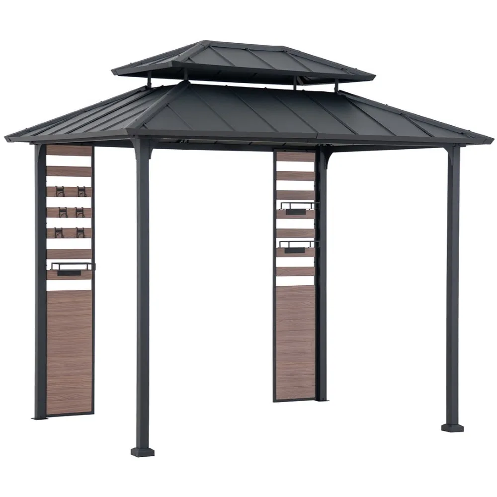 SUNJOY 7’ x 9’ Rochdale Grill Gazebo, Outdoor Patio Hard Top Gazebo with Ceiling Hooks and Shelves