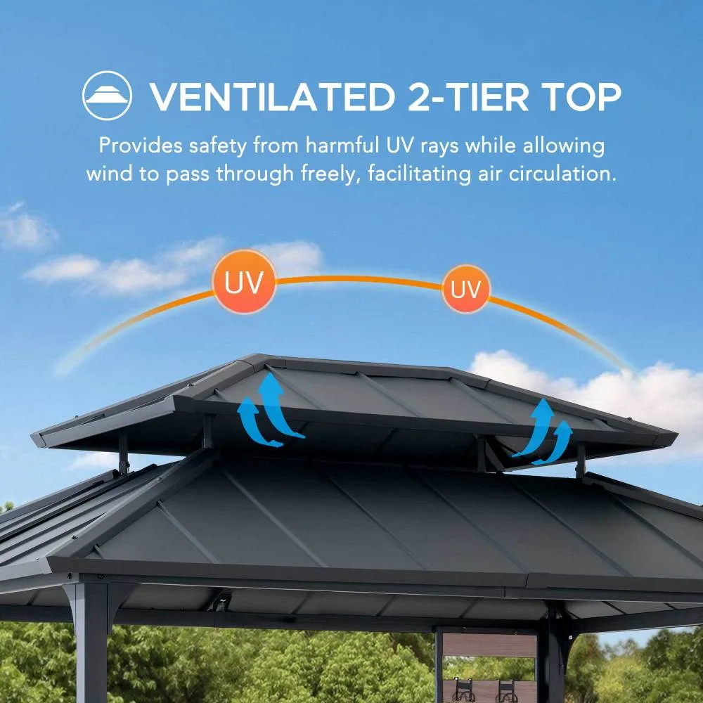 SUNJOY 7’ x 9’ Rochdale Grill Gazebo, Outdoor Patio Hard Top Gazebo with Ceiling Hooks and Shelves