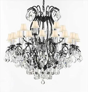 Swarovski Crystal Trimmed Chandelier Wrought Iron Crystal Chandelier Lighting With White Shades H52" W46" - A83-Sc/Whiteshade/3034/18 6Sw