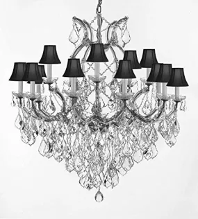 Swarovski Crystal Trimmed Maria Theresa Chandelier Lights Fixture Pendant Ceiling Lamp For Dining Room Entryway Living Room Dressed With Large Luxe Crystals H38" X W37" With Blackshades - A83-B90/Cs/Blackshades/21510/15 1Sw