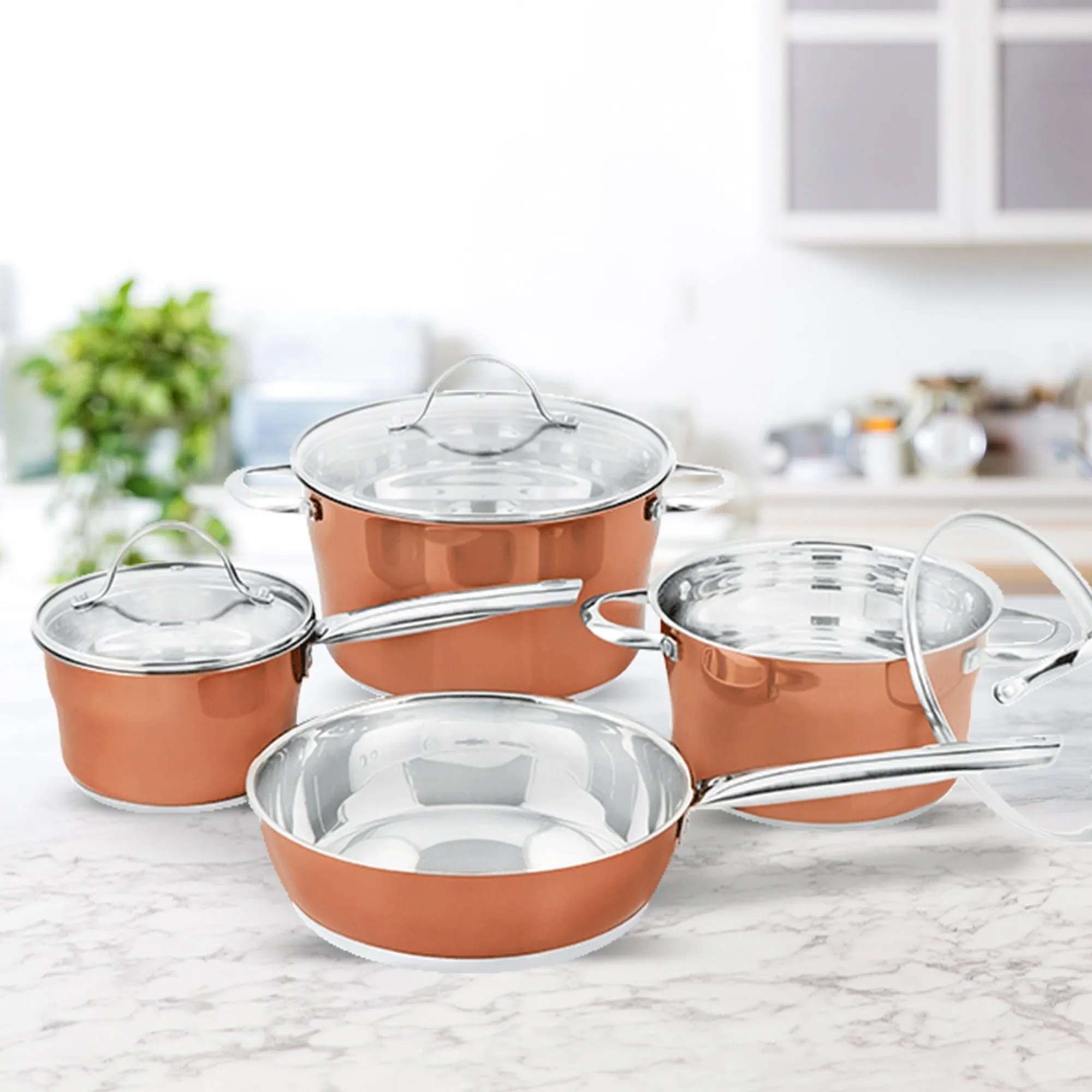 Taste Cleo 7 Piece Stainless Steel Cookware Set Copper