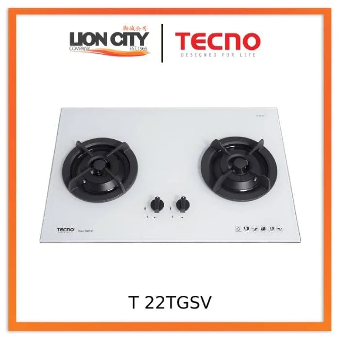 Tecno Uno T 22 TGSV / OPWH Toughened Glass Hob (SCHOTT) Optic White 75cm, V.V.S  2 Burners (2x Big)