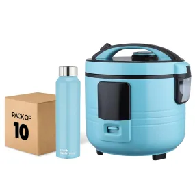 The Better Home FUMATO Cookeasy Automatic 500W Electric Rice Cooker 1.5L Blue & Stainless Steel Water Bottle 1 Litre Pack of 10 Blue