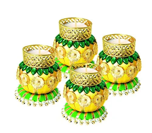 The Craft gallery's Tealight Candle Holders, for Festive Decor, and Traditional Occasions,Handcrafted Diya, Set of 4