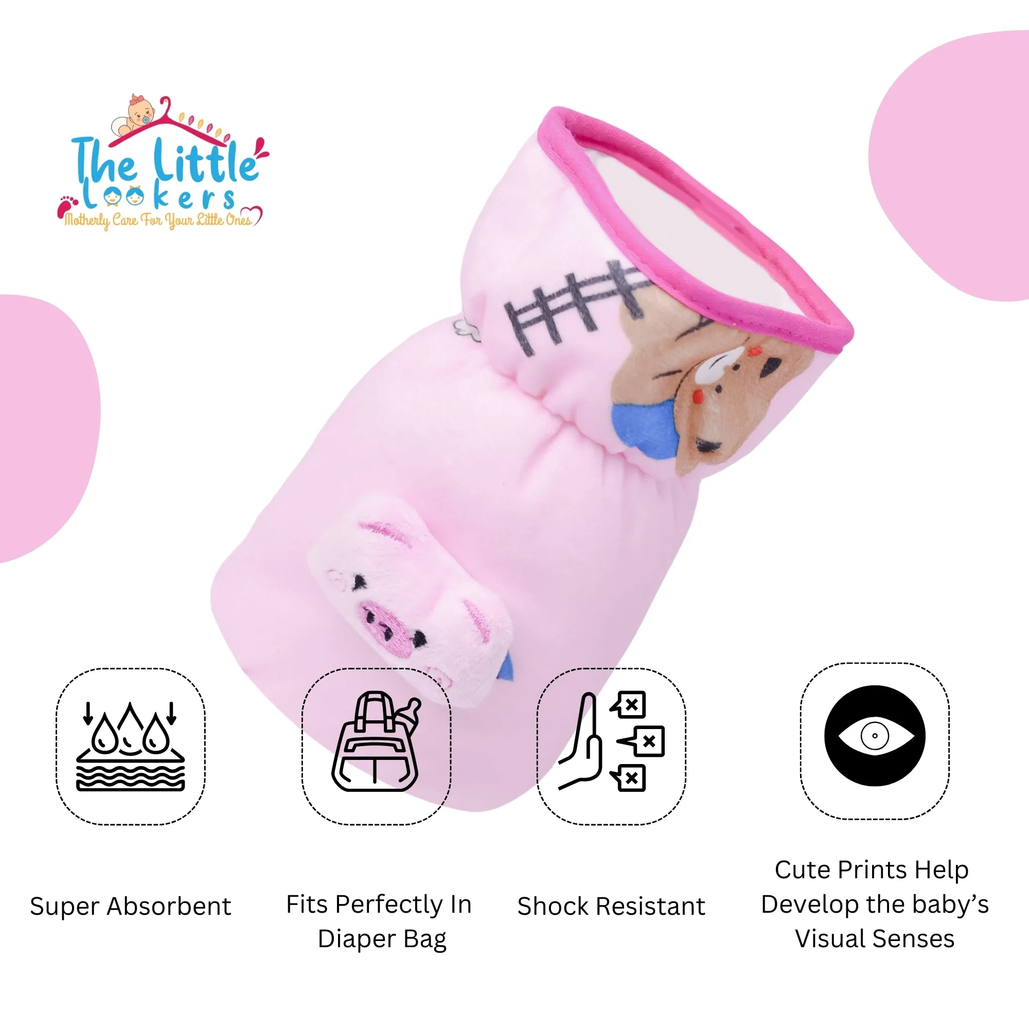 THE LITTLE LOOKERS Soft Plush Stretchable Baby Feeding Bottle Cover with Easy to Hold Strap and Zip l Feeding Bottles Cover