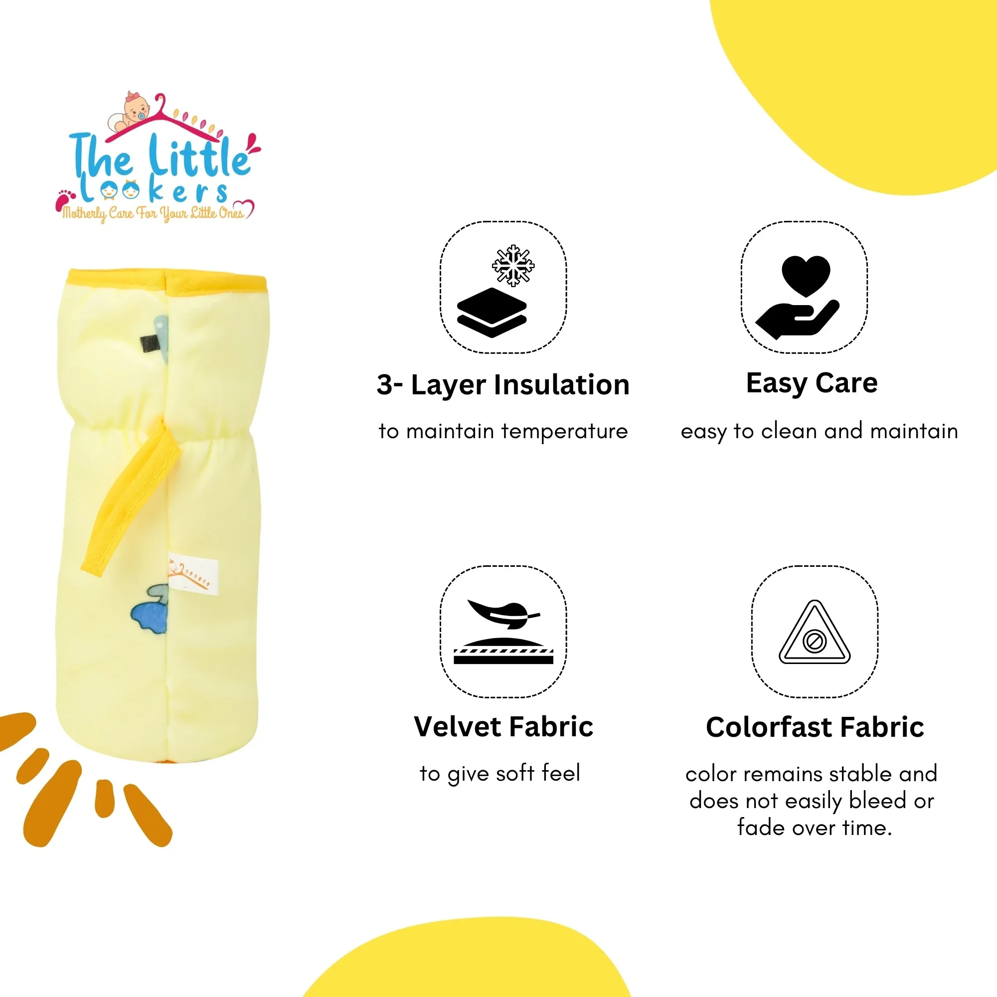 THE LITTLE LOOKERS Soft Plush Stretchable Baby Feeding Bottle Cover with Easy to Hold Strap and Zip l Feeding Bottles Cover