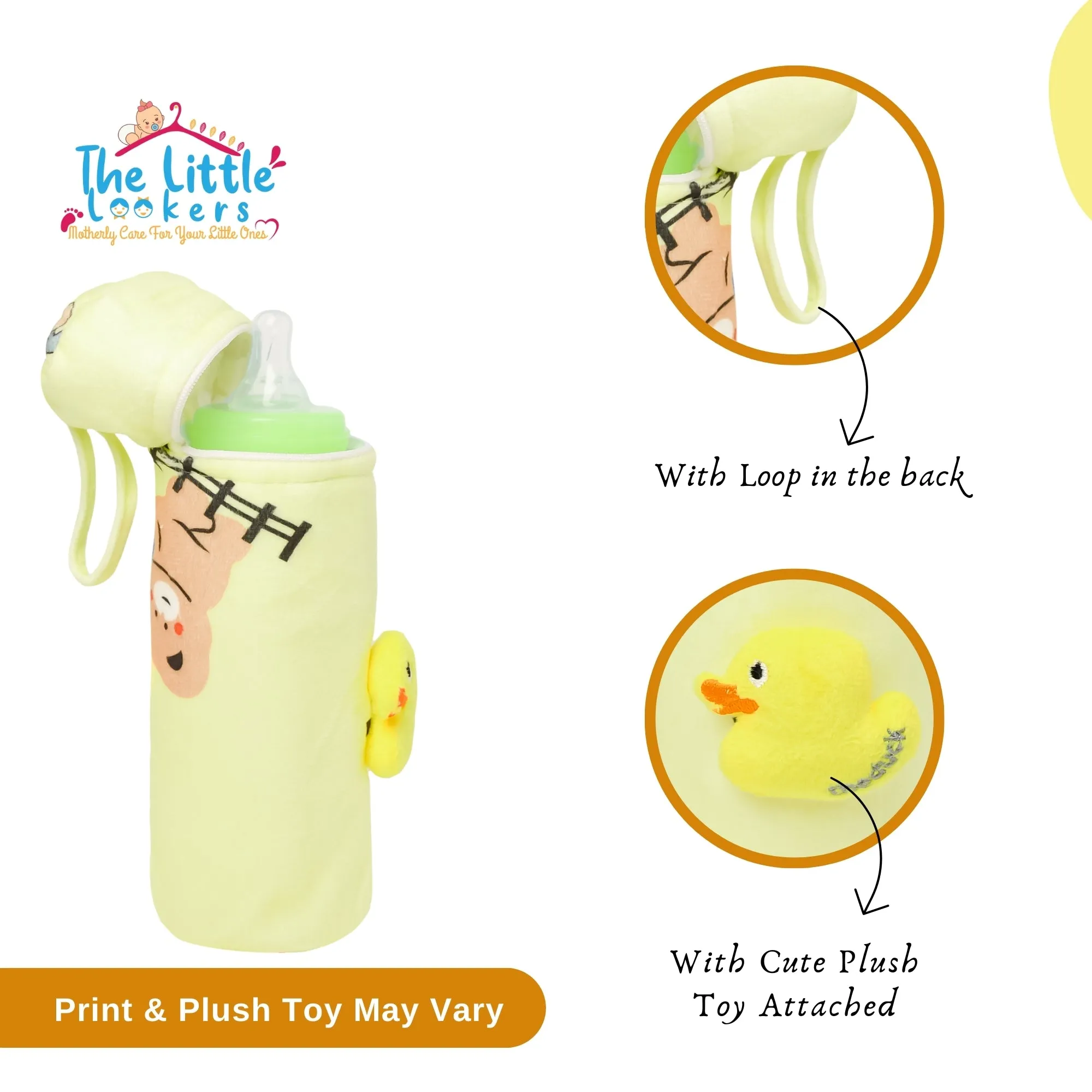 THE LITTLE LOOKERS Soft Plush Stretchable Baby Feeding Bottle Cover with Easy to Hold Strap and Zip l Feeding Bottles Cover