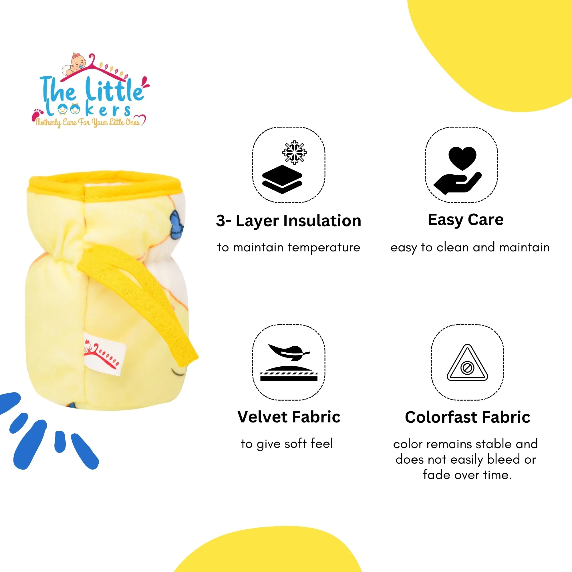 THE LITTLE LOOKERS Soft Plush Stretchable Baby Feeding Bottle Cover with Easy to Hold Strap and Zip l Feeding Bottles Cover