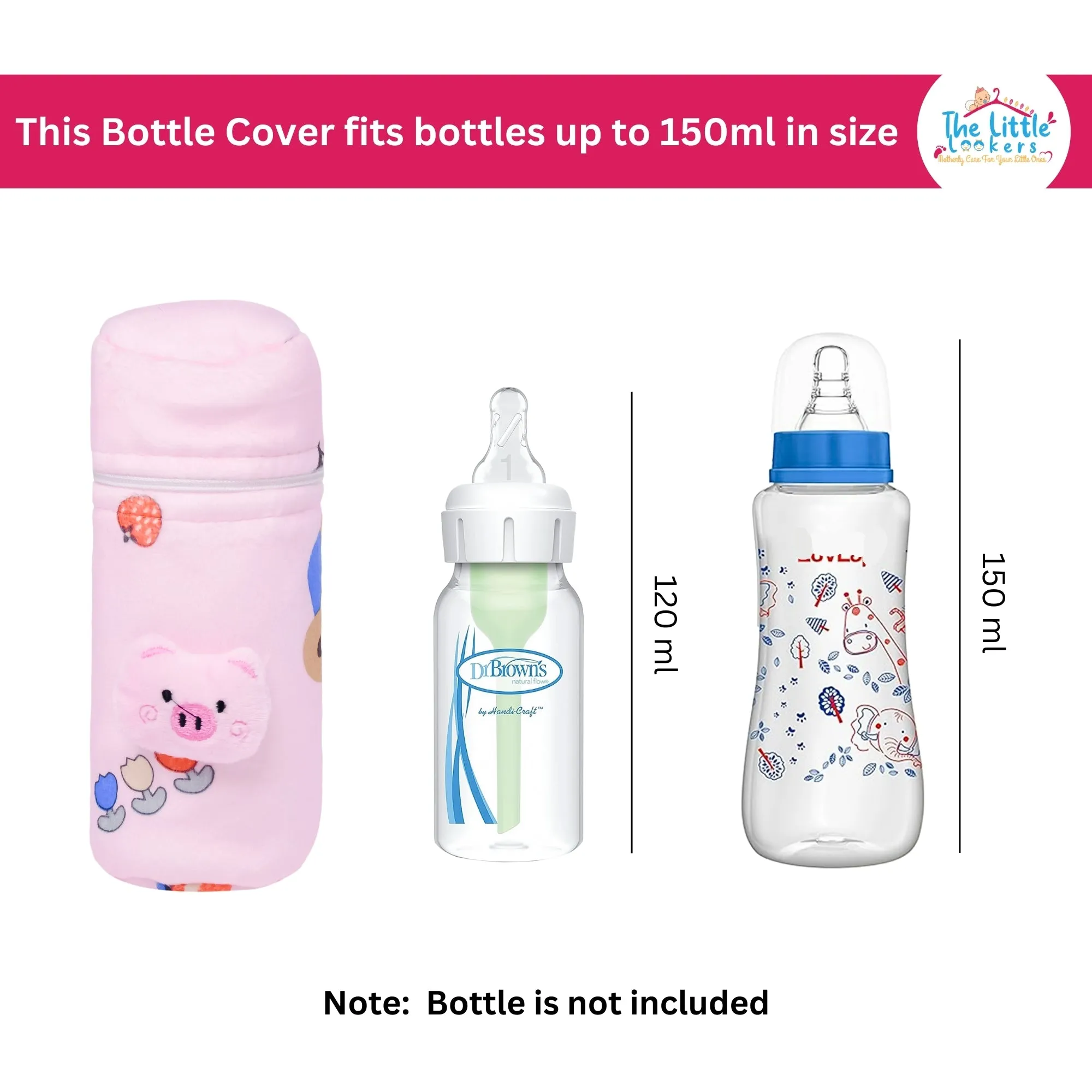 THE LITTLE LOOKERS Soft Plush Stretchable Baby Feeding Bottle Cover with Easy to Hold Strap and Zip l Feeding Bottles Cover