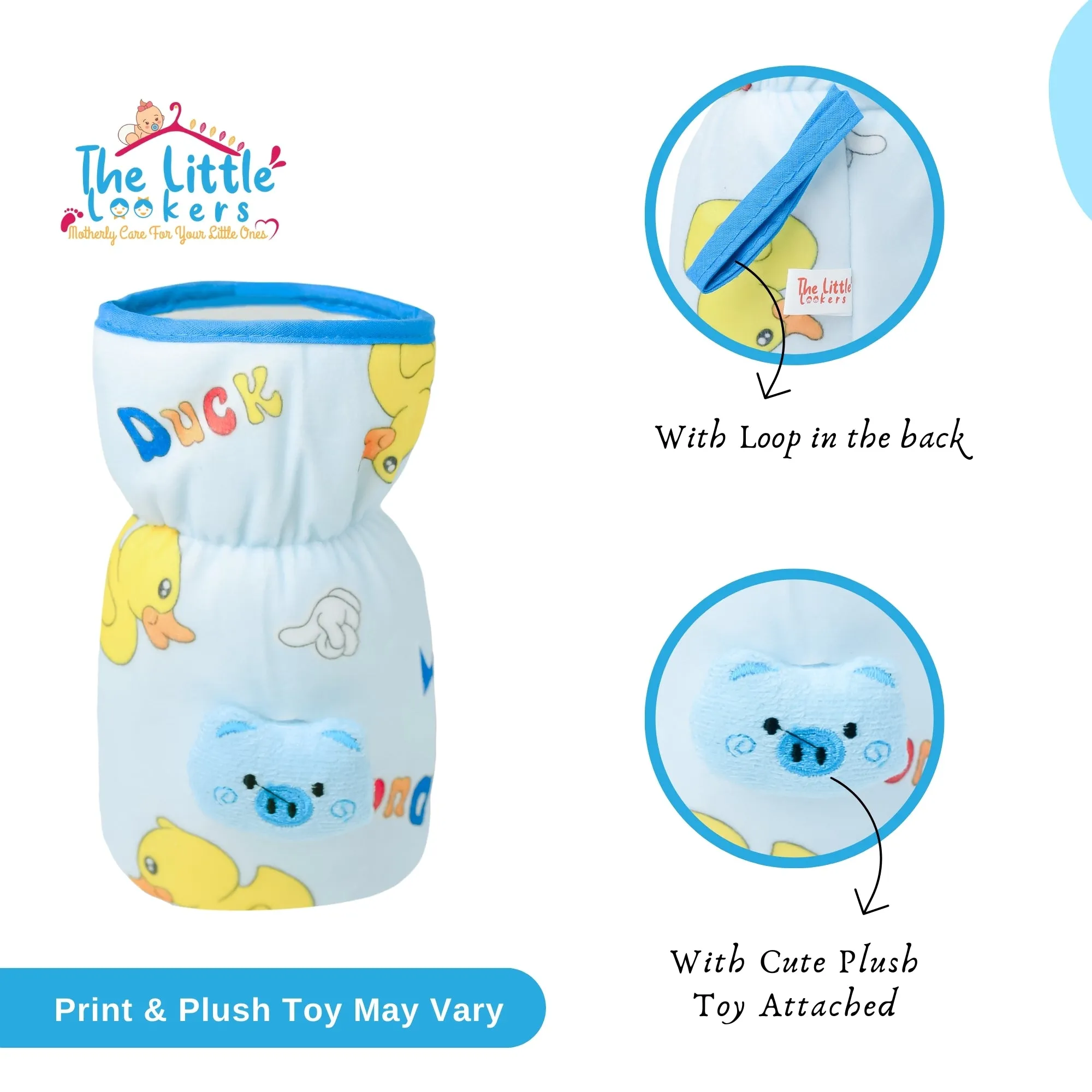 THE LITTLE LOOKERS Soft Plush Stretchable Baby Feeding Bottle Cover with Easy to Hold Strap and Zip l Feeding Bottles Cover